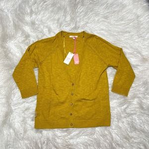 WHITE STUFF ANCHOR MARL WOMENS CARDIGAN MUSTARD YELLOW SWEATER LINEN